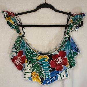 Floral Crop Top Off-the-shoulder Zipped